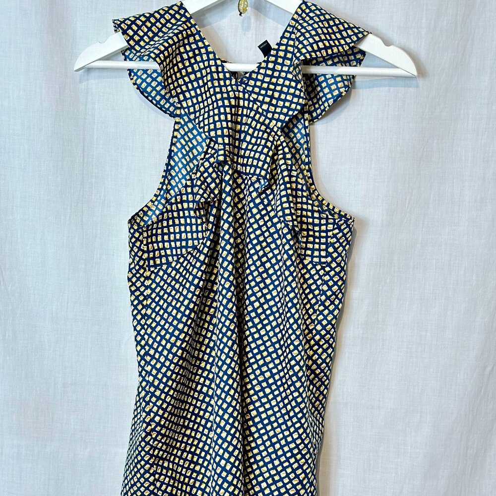 Banana Republic - Womens Ruffle Shell Sz XS Crossover Sleeveless Print - BLUE